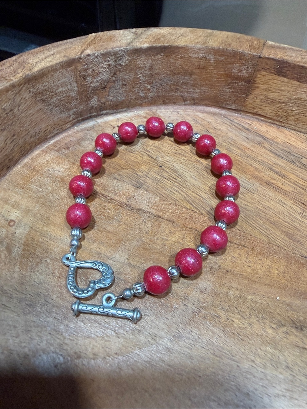 Red Beaded Heart Toggle Bracelet - Women's Jewelry